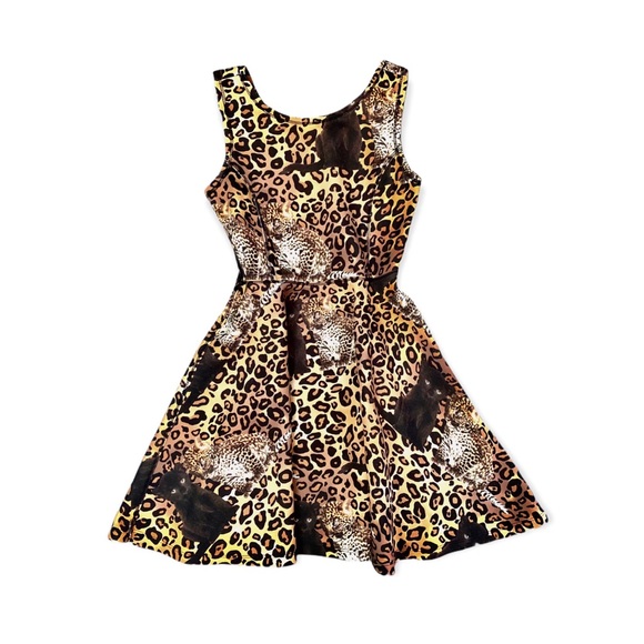 VTG 90s Leopard Print Cat Graphic A-Line Dress - Picture 1 of 4